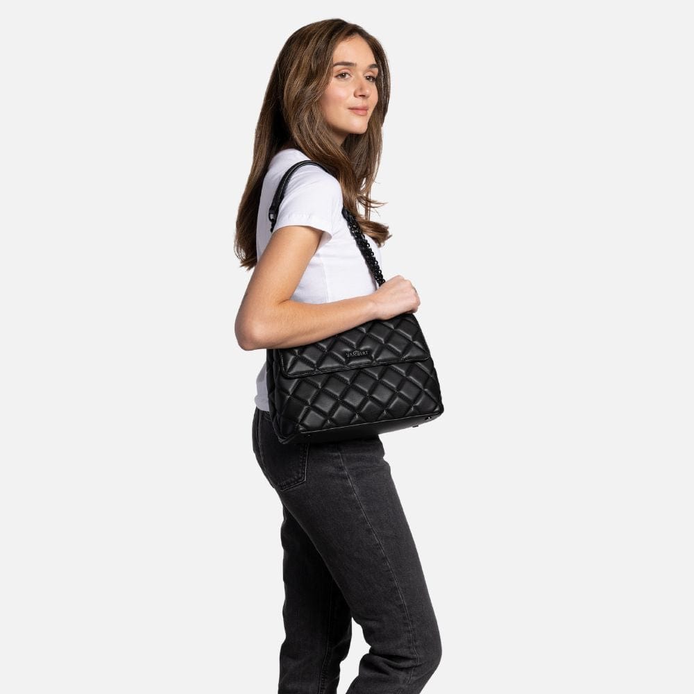 The Sofia - Black Vegan Leather Quilted 2-in-1 Handbag