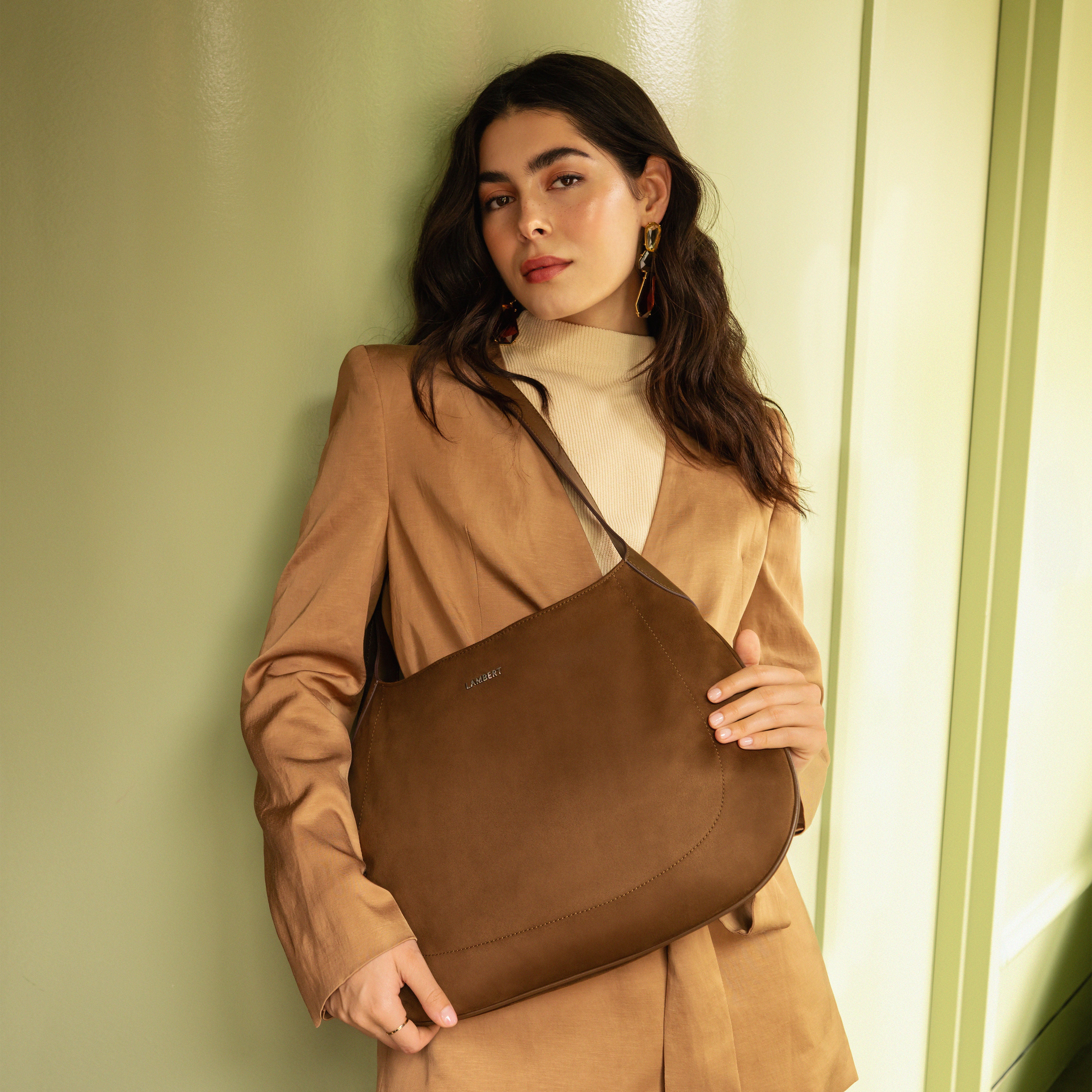 The Blair – Cacao Vegan Suede Shoulder Bag – Lambert Design US LLC
