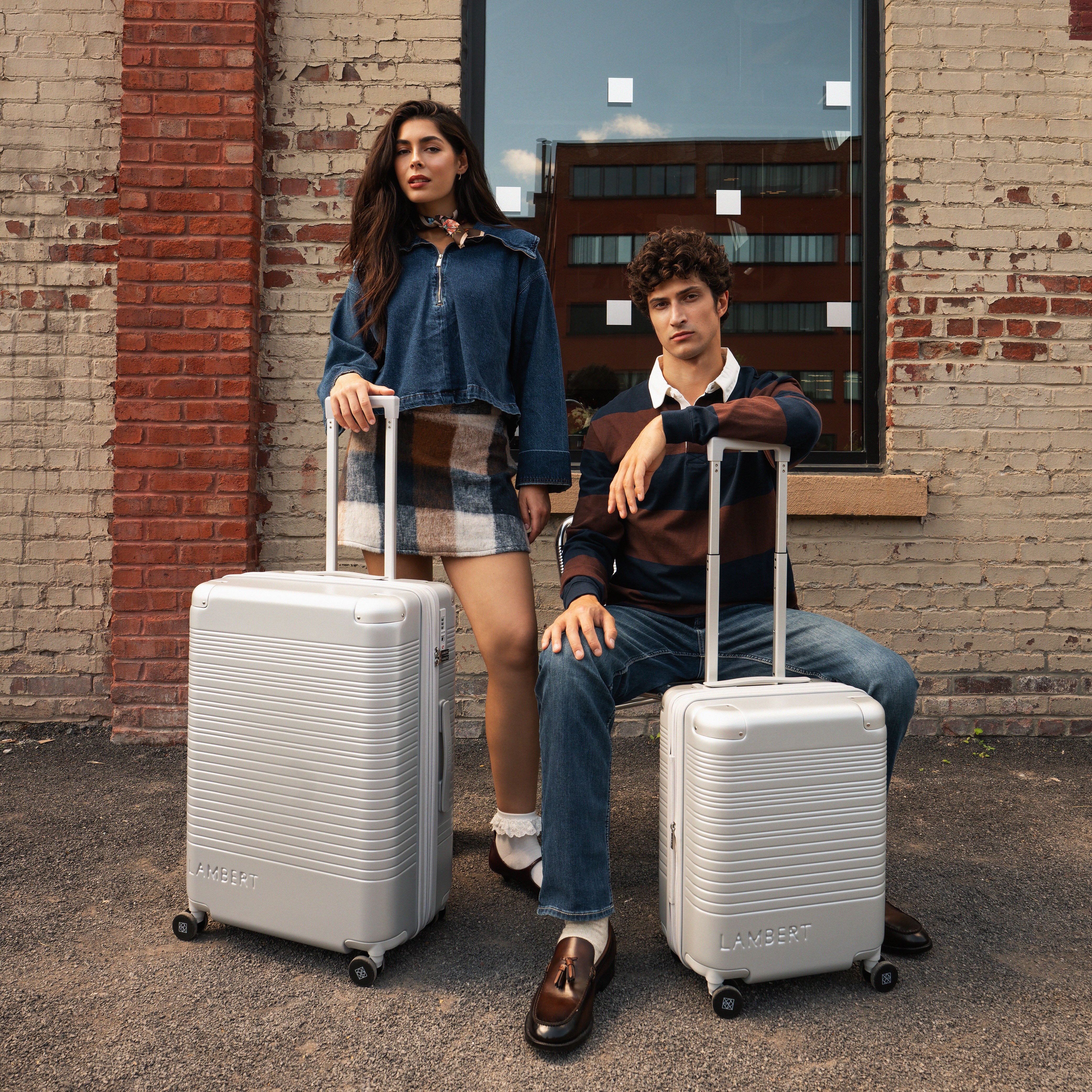 The Milan – Silver Medium Checked Luggage – Lambert Design US LLC