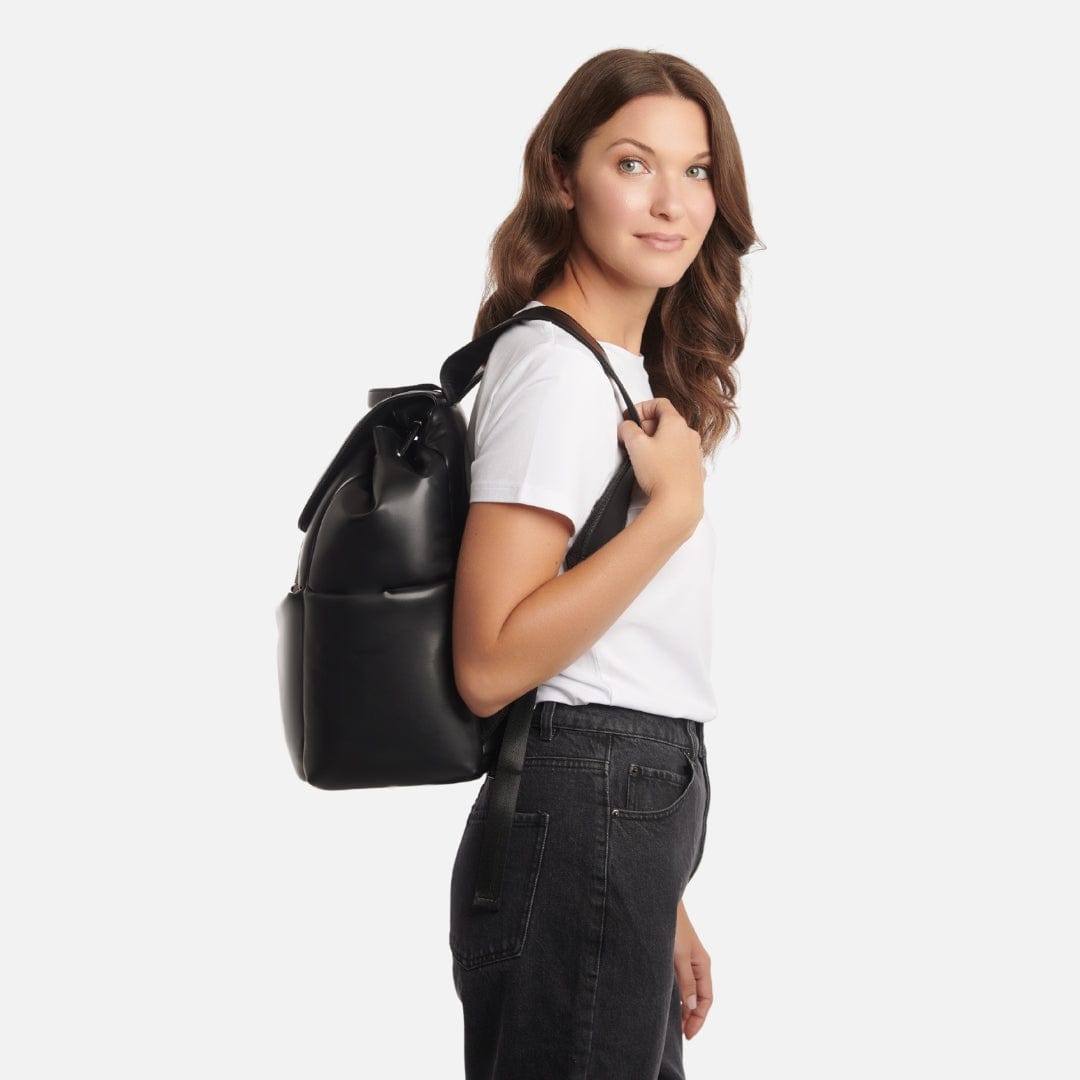 The Averi - Black Puffy Vegan Leather Backpack