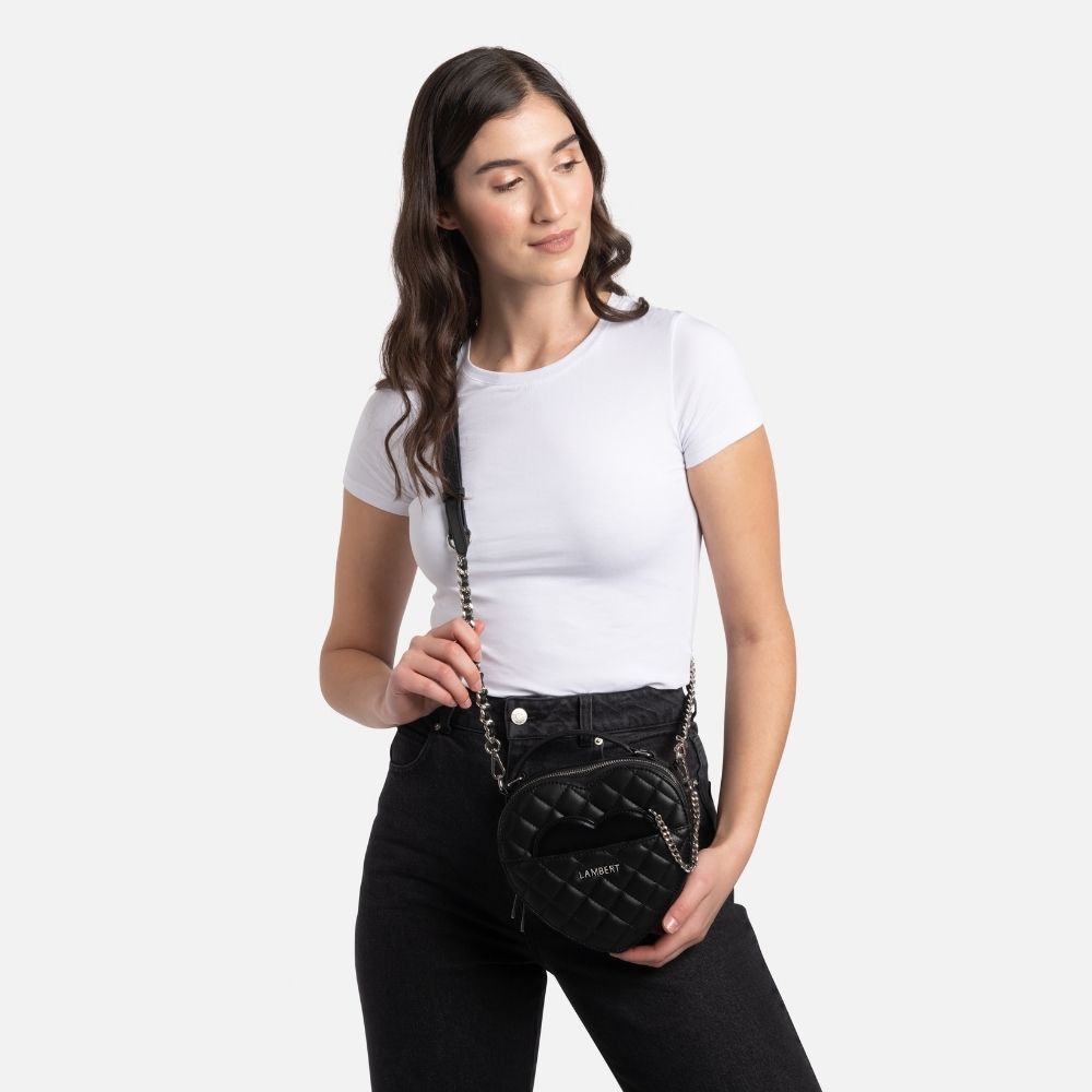 The Cailli - 2-in-1 Black Vegan Leather Heart Handbag