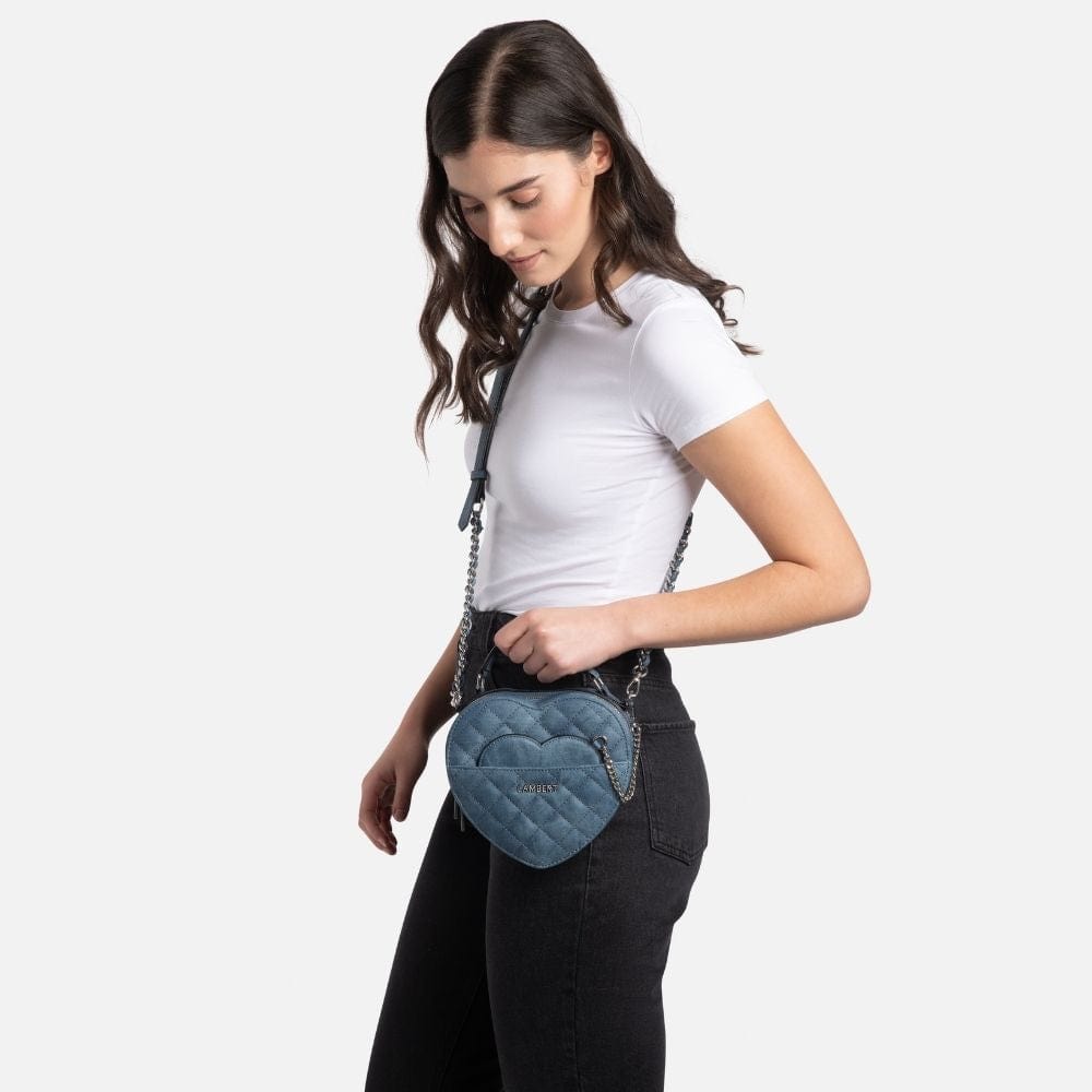 The Cailli - 2-in-1 heart handbag in denim vegan leather