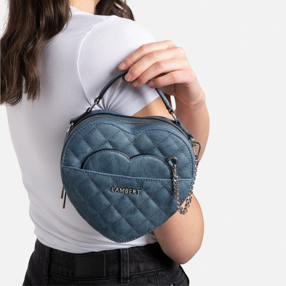 The Cailli - 2-in-1 heart handbag in denim vegan leather