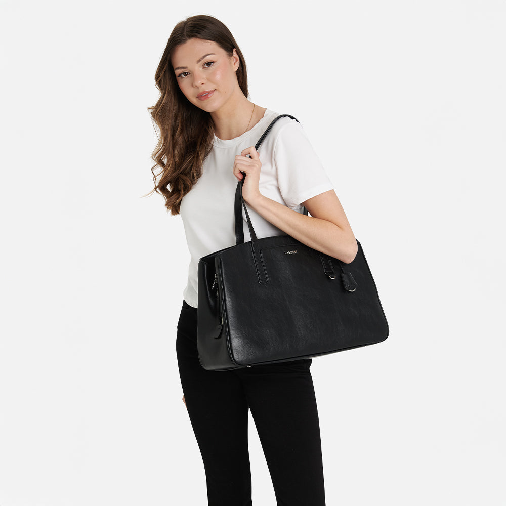 The Clothilde - Black Vegan Leather Work Tote Bag