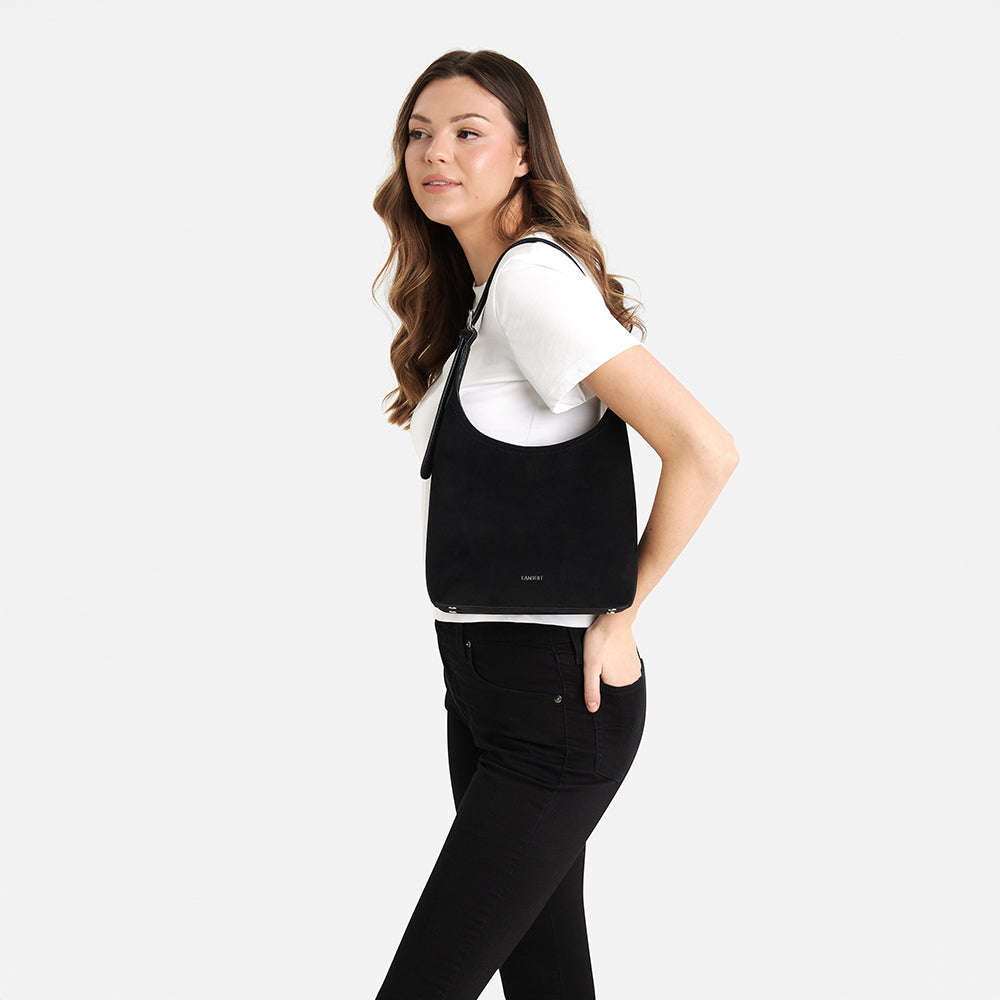 The Elena - Black Vegan Suede Shoulder Bag