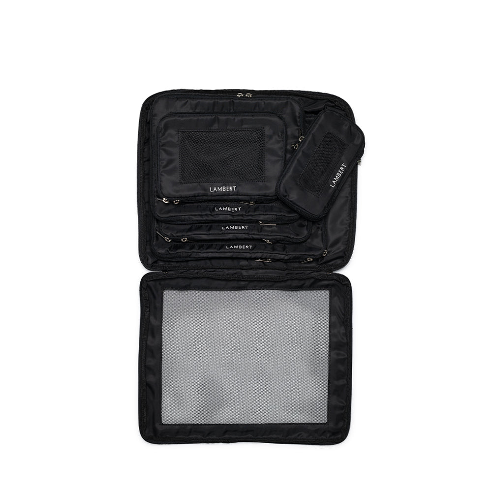 The Escale - Set of 6 Black Recycled Nylon Packing Cubes