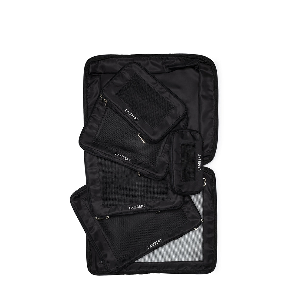 The Escale - Set of 6 Black Recycled Nylon Packing Cubes