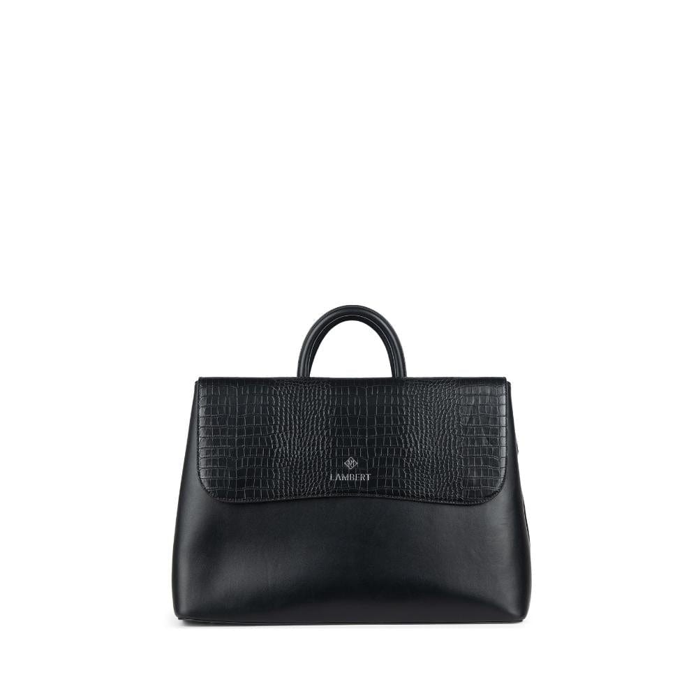 The Helena - 2-in-1 Black Croco Vegan Leather Handbag