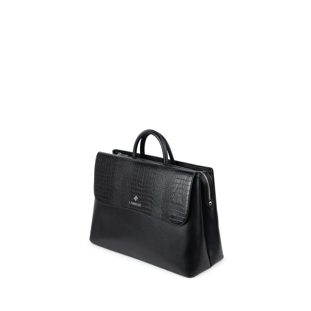 The Helena - 2-in-1 Black Croco Vegan Leather Handbag