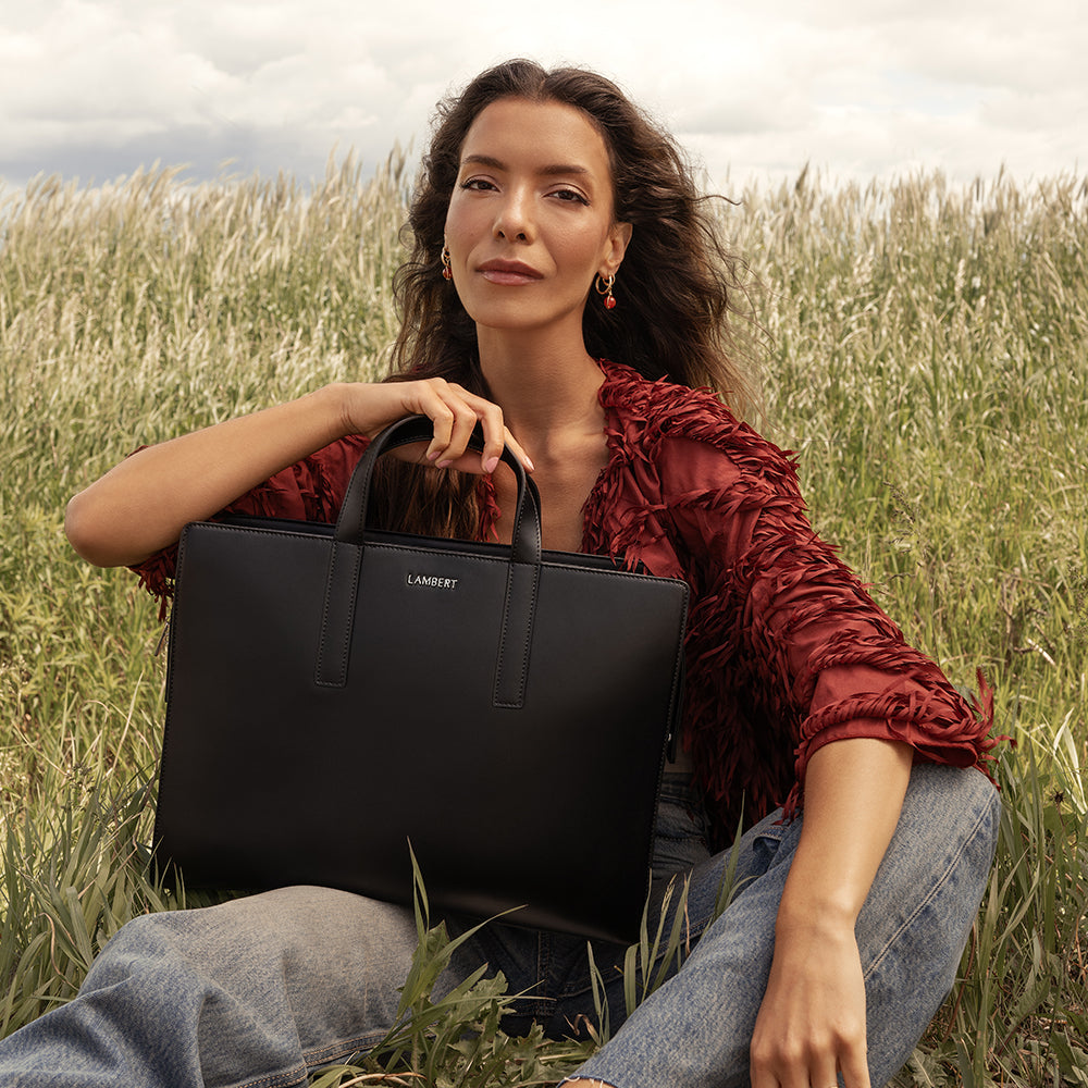 The Helia - 2-in-1 Black Vegan Leather Briefcase