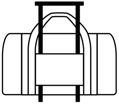 Illustration of a travel bag secured to a suitcase’s telescopic handle using its luggage sleeve.