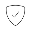 Shield icon with a check mark, representing protection.