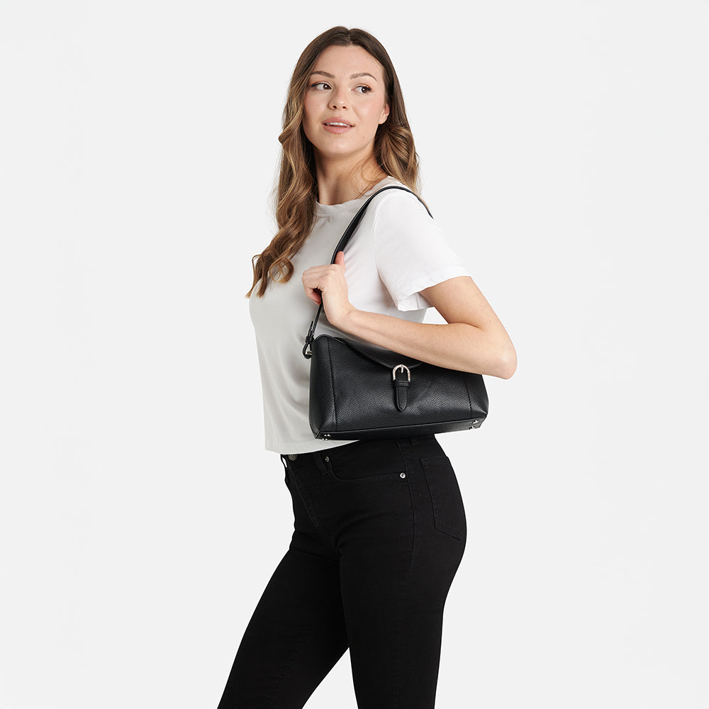 The Joelle - 2 in 1 Black Vegan Leather Shoulder Bag