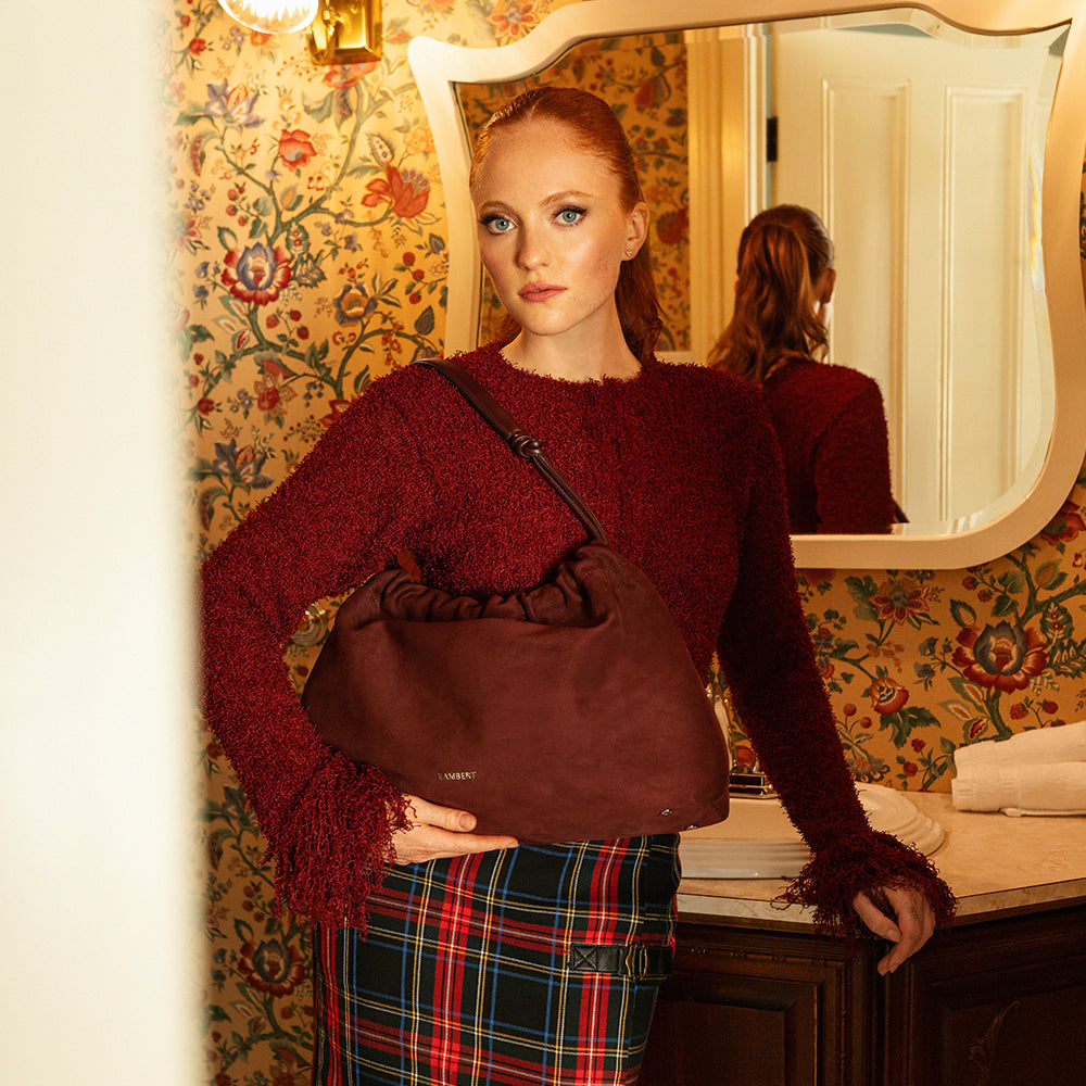 The Lara – Mahogany Vegan Suede Shoulder Bag