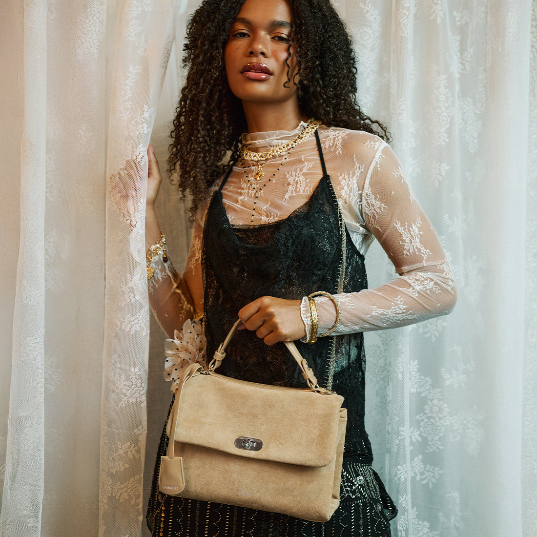 The Freya – 2-in-1 Beige Vegan Suede Handbag