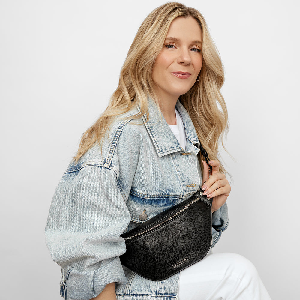 The Sarah - Black Vegan Leather Belt Bag