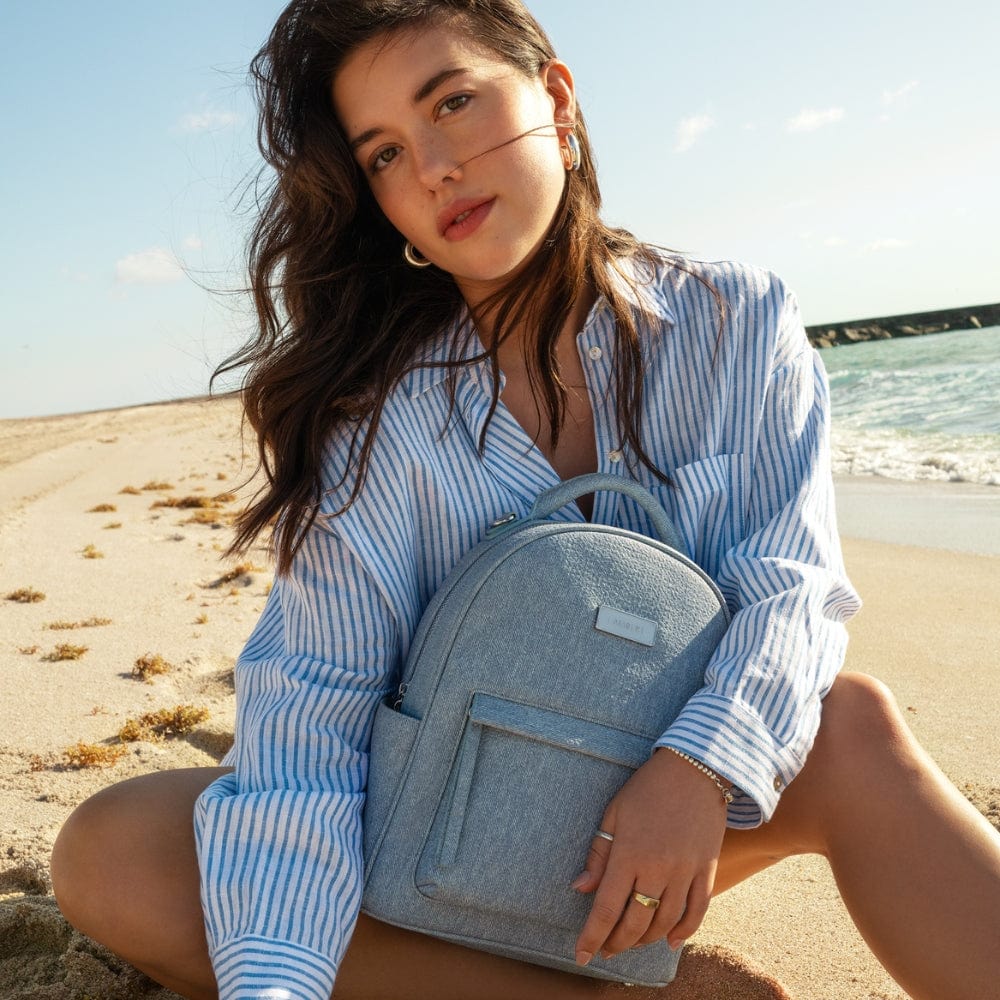 The Maude - 3-in-1 backpack in light denim vegan leather