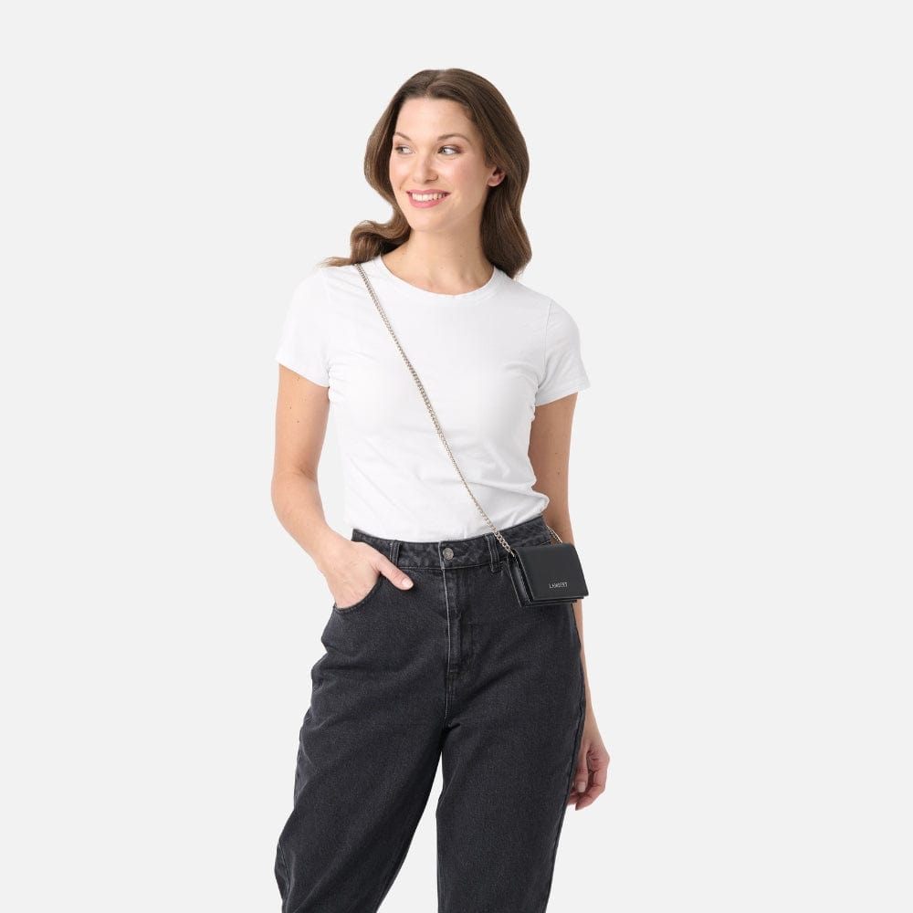 The Meredith - Black Vegan Leather Wallet on a Chain