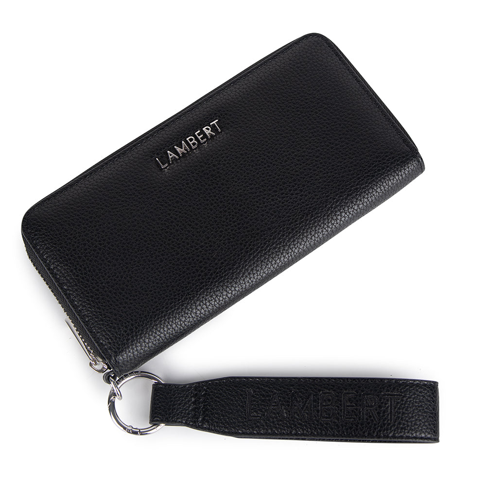 The Mina - Black Vegan Leather Wallet with Wide Strap