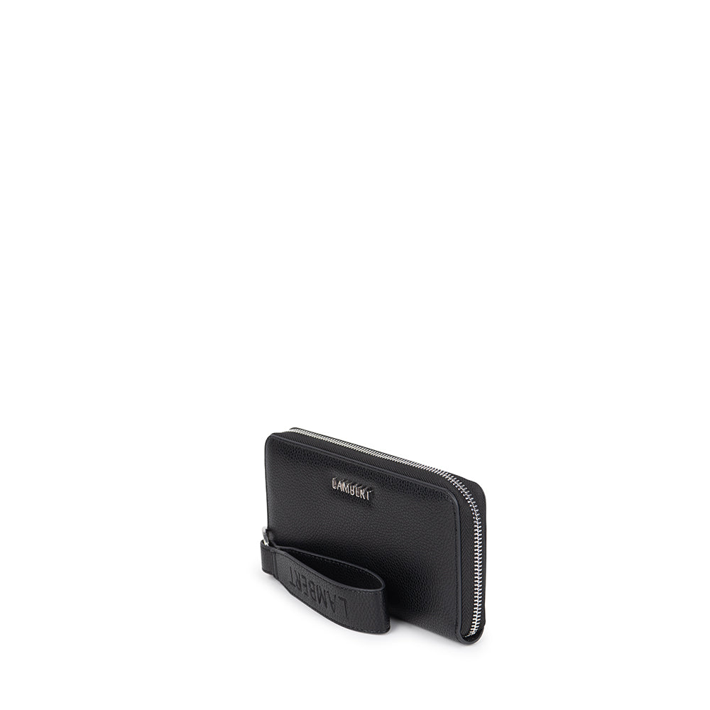 The Mina - Black Vegan Leather Wallet with Wide Strap