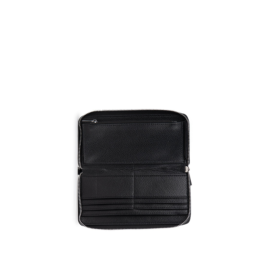 The Mina - Black Vegan Leather Wallet with Wide Strap