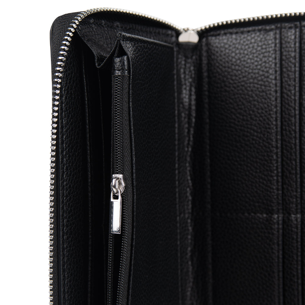 The Mina - Black Vegan Leather Wallet with Wide Strap