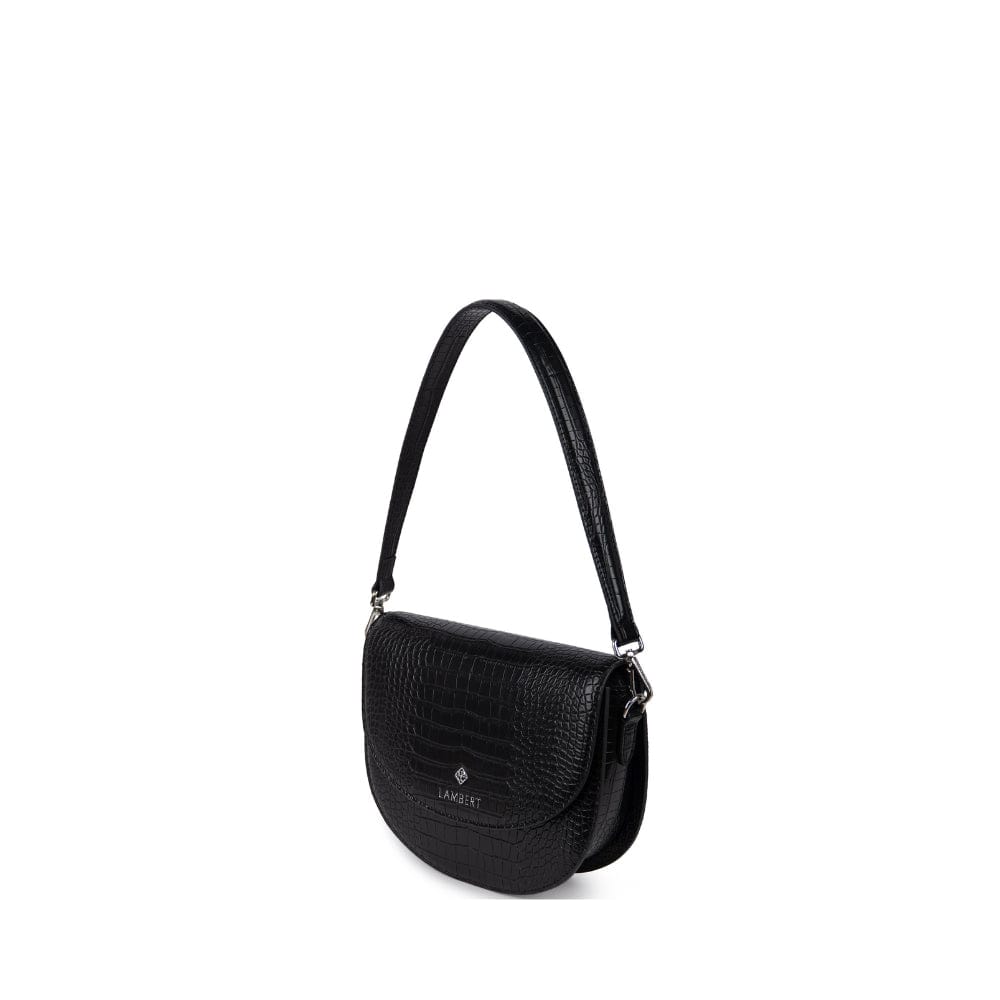 The Naomi - 2-in-1 Black Croc Vegan Leather Handbag