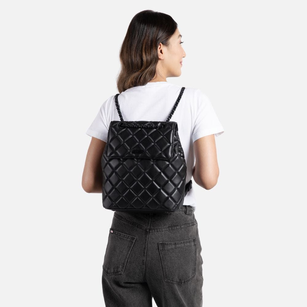 The Sadie - Black Vegan Leather Quilted 2-in-1 Backpack