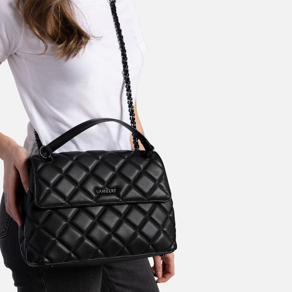 The Sofia - Black Vegan Leather Quilted 2-in-1 Handbag