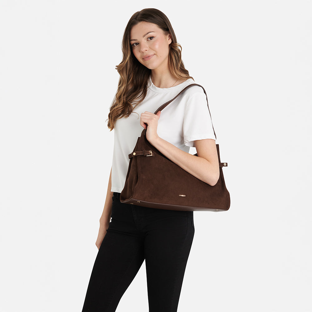 The Trinity - Chocolate Vegan Suede Shoulder Bag