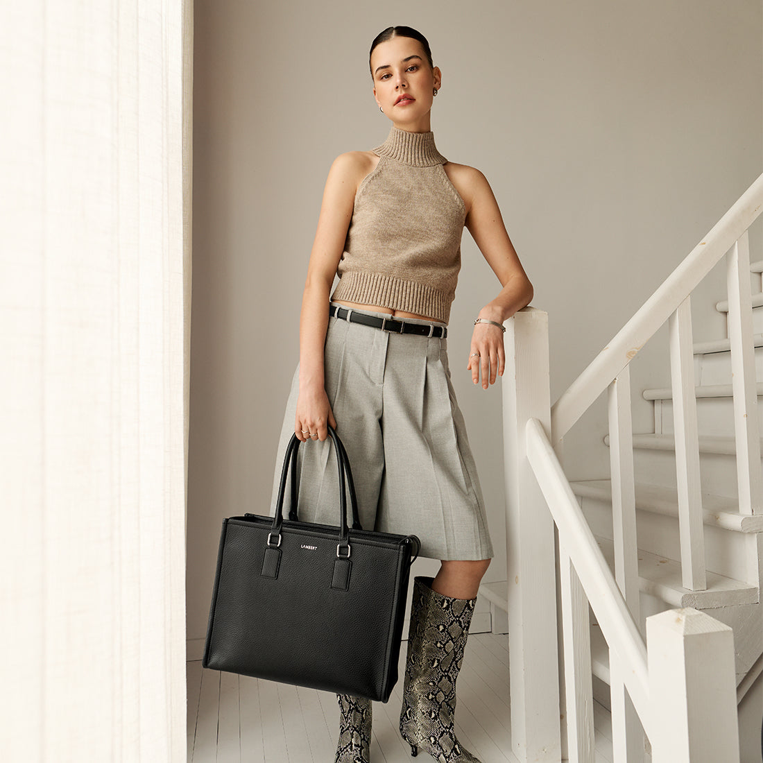 The Valentina - 2-in-1 Black Vegan Leather Tote Bag – Lambert