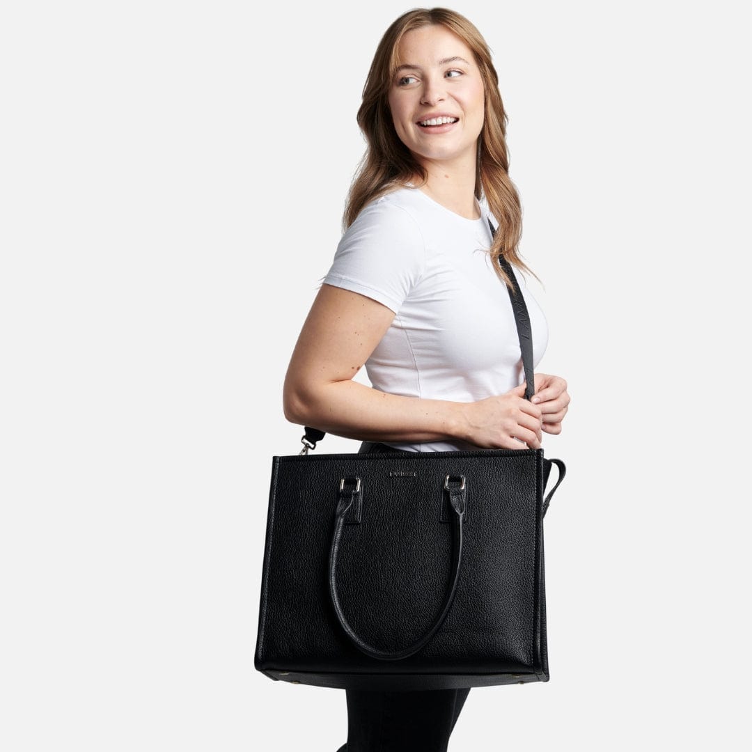 The Valentina - 2-in-1 Black Vegan Leather Tote Bag