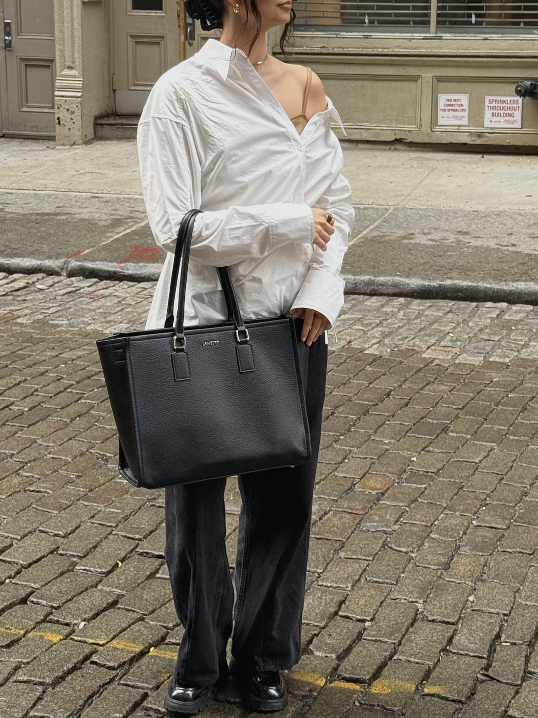 The Valentina - 2-in-1 Black Vegan Leather Tote Bag