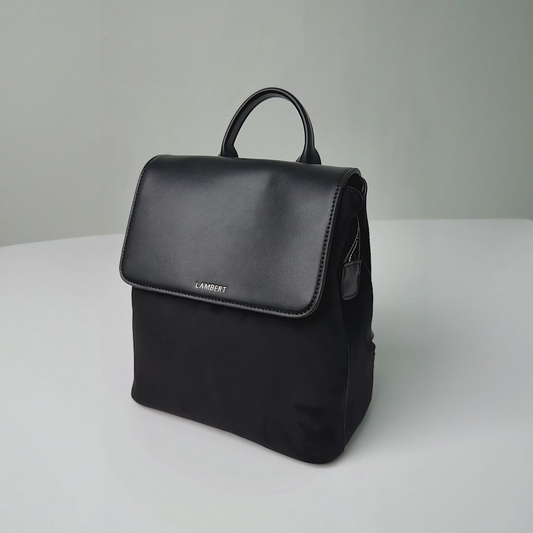 The Cynthia -  Black Vegan Suede Backpack