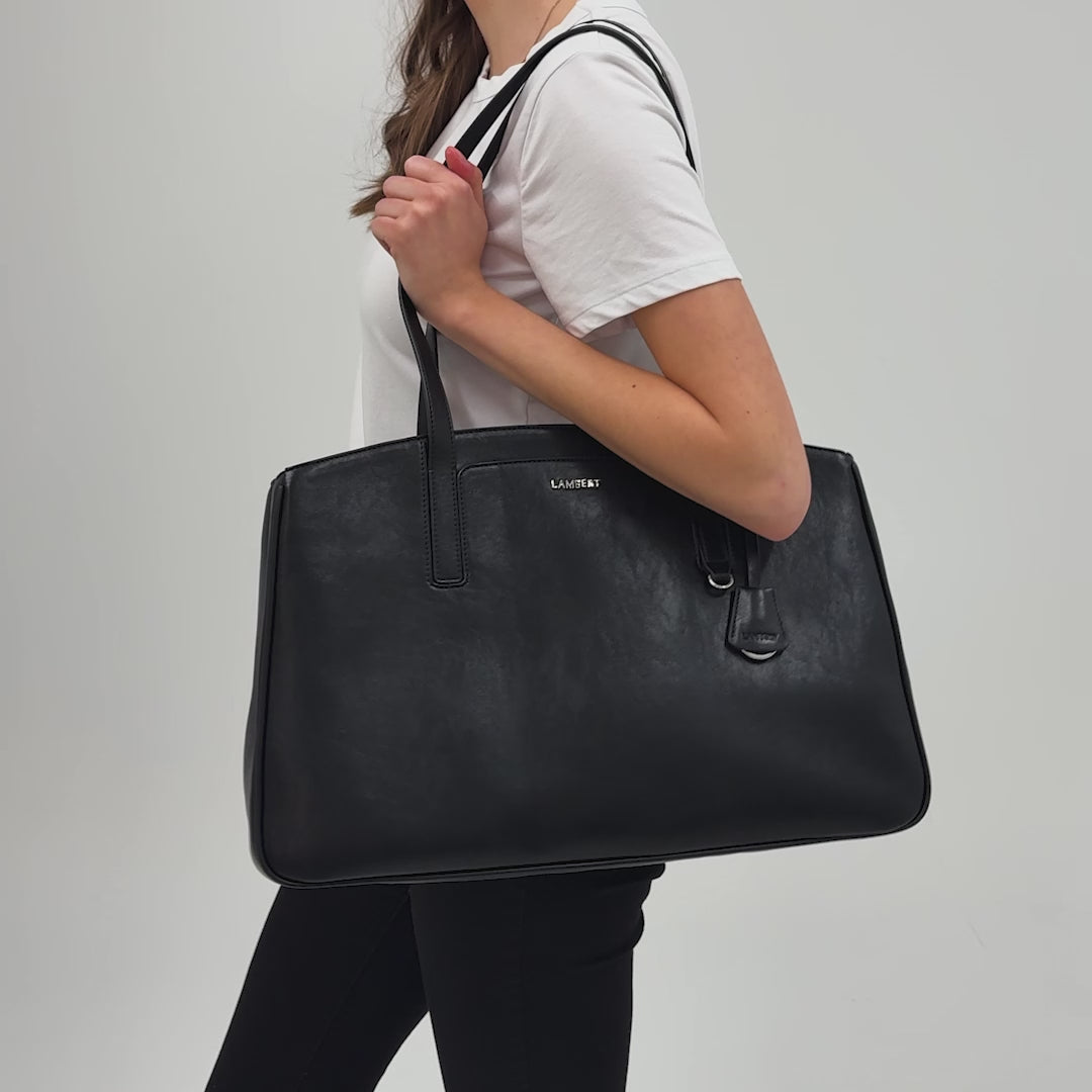 The Estelle - Black Vegan Leather Work Tote Bag