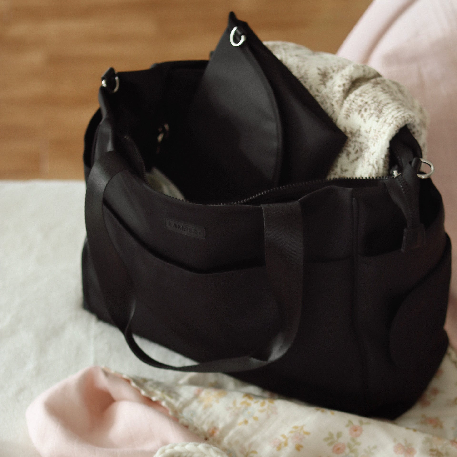 The Milani – Black Maternity Tote Bag in Nylon – Lambert Design US LLC